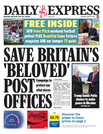 Daily Express Newspaper Front Page (UK) for 16 August 2025