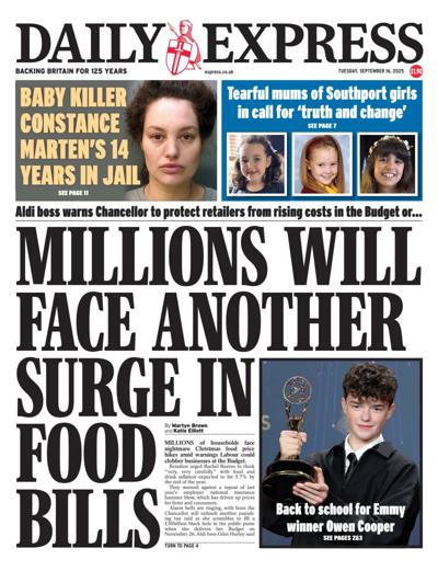 Daily Express Newspaper Front Page (UK) for 16 September 2025
