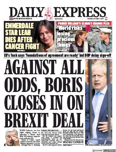 Daily Express Newspaper Front Page (UK) for 17 October 2019