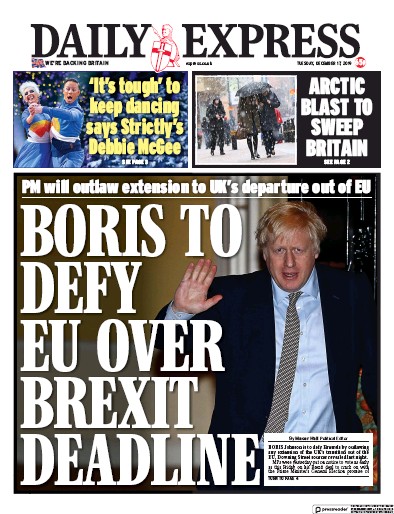 Daily Express Newspaper Front Page (UK) for 17 December 2019