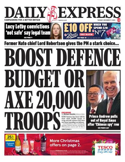 Daily Express Newspaper Front Page (UK) for 17 December 2024