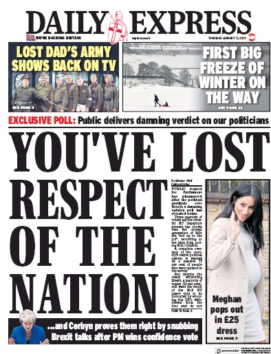 Daily Express Newspaper Front Page (UK) for 17 January 2019