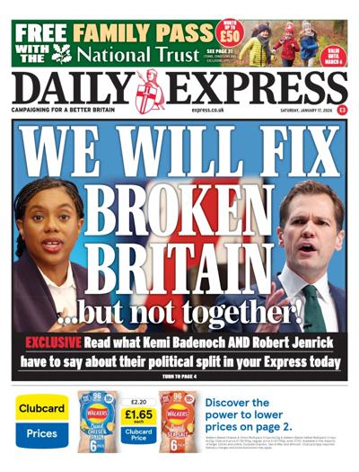Daily Express Newspaper Front Page (UK) for 17 January 2026