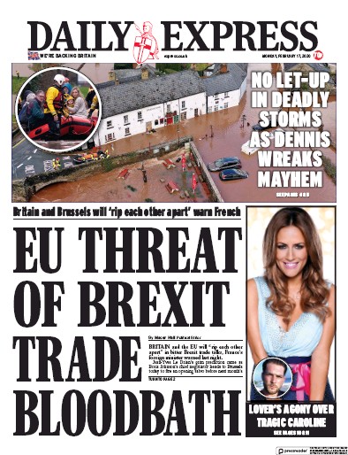 Daily Express Newspaper Front Page (UK) for 17 February 2020