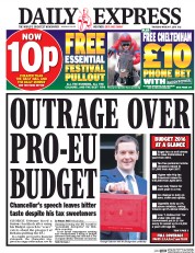 Daily Express (UK) Newspaper Front Page for 17 March 2016