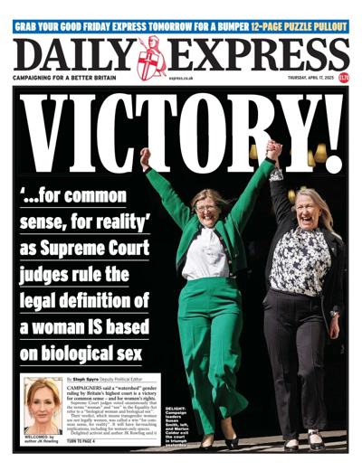 Daily Express Newspaper Front Page (UK) for 17 April 2025