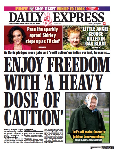 Daily Express Newspaper Front Page (UK) for 17 May 2021