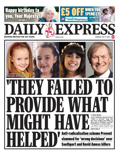 Daily Express Newspaper Front Page (UK) for 17 July 2025