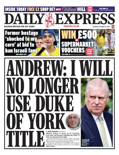 Daily Express Newspaper Front Page (UK) for 18 October 2025