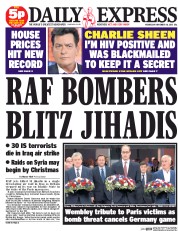 Daily Express (UK) Newspaper Front Page for 18 November 2015