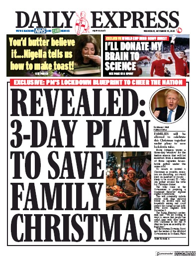 Daily Express Newspaper Front Page (UK) for 18 November 2020