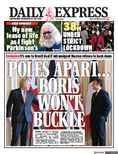 Daily Express Newspaper Front Page (UK) for 18 December 2020