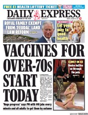 Daily Express (UK) Newspaper Front Page for 18 January 2021