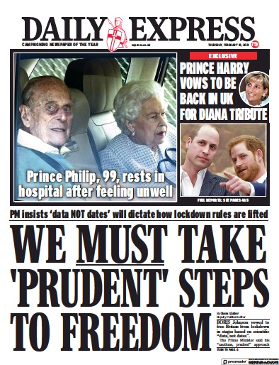 Daily Express Newspaper Front Page (UK) for 18 February 2021