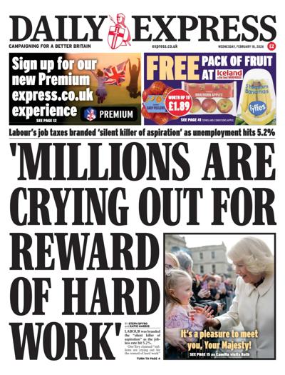 Daily Express Newspaper Front Page (UK) for 18 February 2026