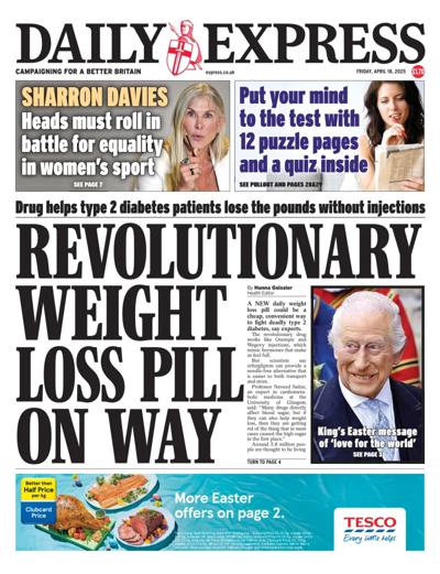 Daily Express Newspaper Front Page (UK) for 18 April 2025