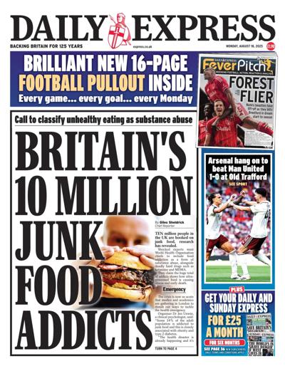 Daily Express Newspaper Front Page (UK) for 18 August 2025