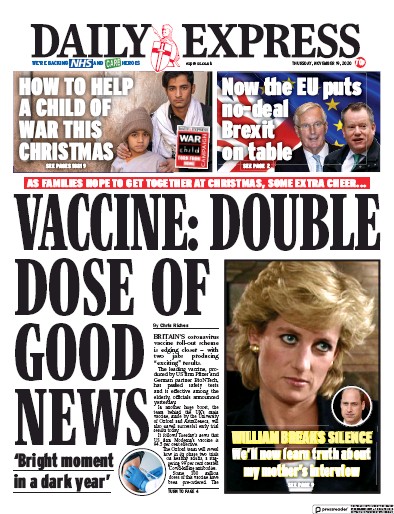 Daily Express Newspaper Front Page (UK) for 19 November 2020