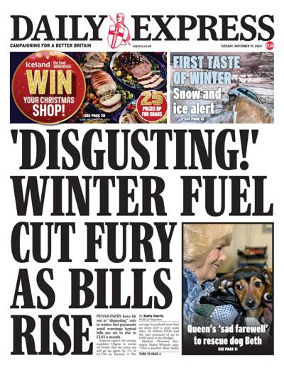 Daily Express Newspaper Front Page (UK) for 19 November 2024