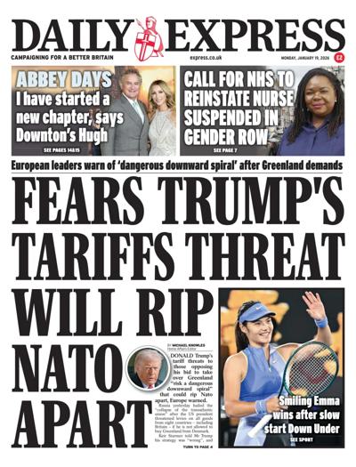 Daily Express Newspaper Front Page (UK) for 19 January 2026