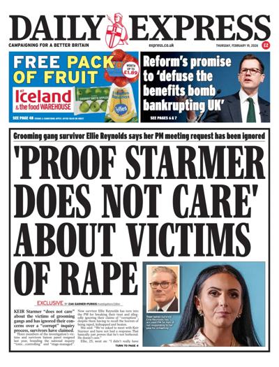 Daily Express Newspaper Front Page (UK) for 19 February 2026