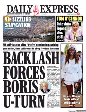 Daily Express (UK) Newspaper Front Page for 19 July 2021