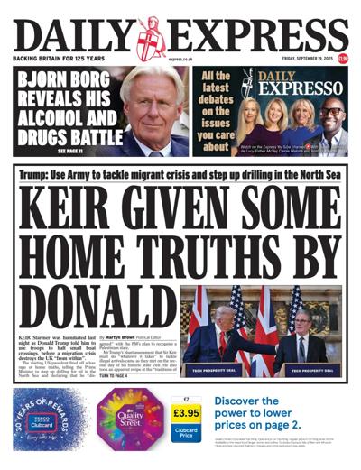 Daily Express Newspaper Front Page (UK) for 19 September 2025