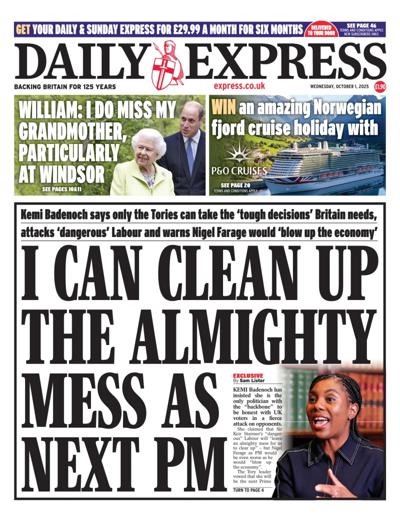 Daily Express Newspaper Front Page (UK) for 1 October 2025