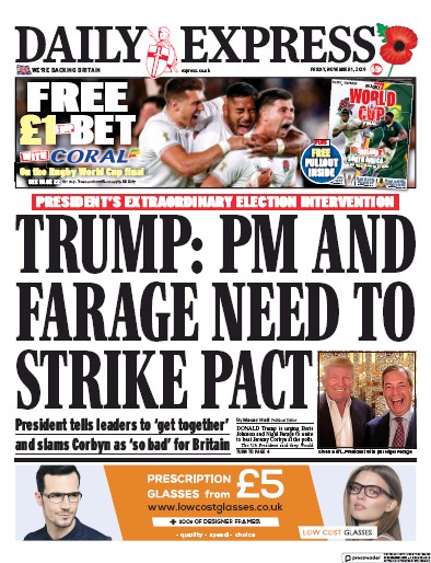 Daily Express Newspaper Front Page (UK) for 1 November 2019