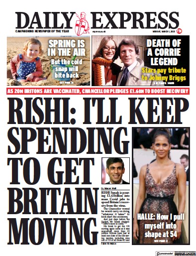 Daily Express Newspaper Front Page (UK) for 1 March 2021