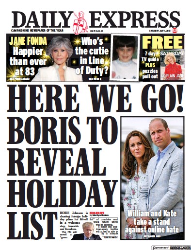 Daily Express Newspaper Front Page (UK) for 1 May 2021