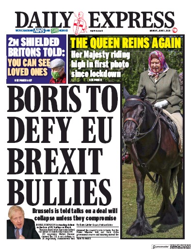 Daily Express Newspaper Front Page (UK) for 1 June 2020