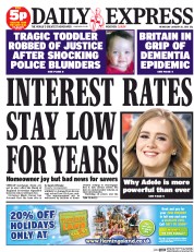 Daily Express (UK) Newspaper Front Page for 20 January 2016