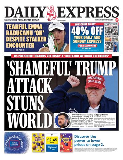 Daily Express Newspaper Front Page (UK) for 20 February 2025