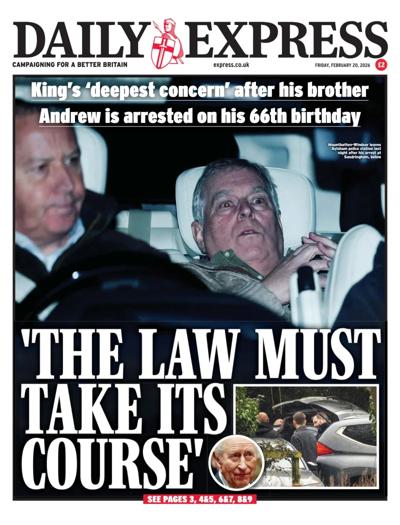 Daily Express Newspaper Front Page (UK) for 20 February 2026