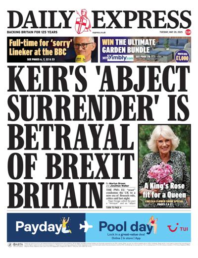 Daily Express Newspaper Front Page (UK) for 20 May 2025