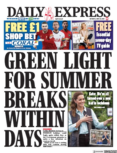 Daily Express Newspaper Front Page (UK) for 20 June 2020