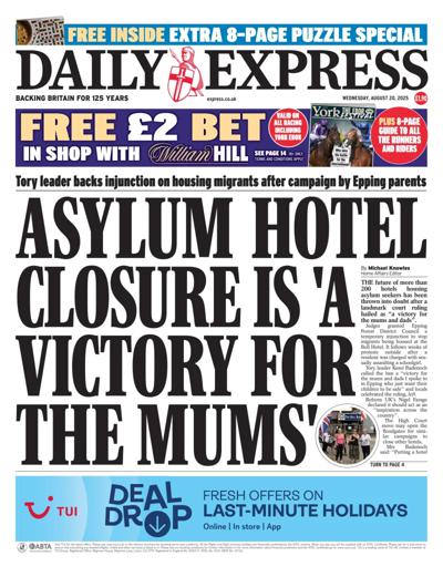 Daily Express Newspaper Front Page (UK) for 20 August 2025