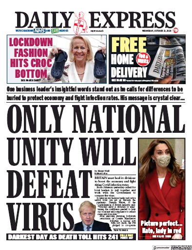 Daily Express Newspaper Front Page (UK) for 21 October 2020