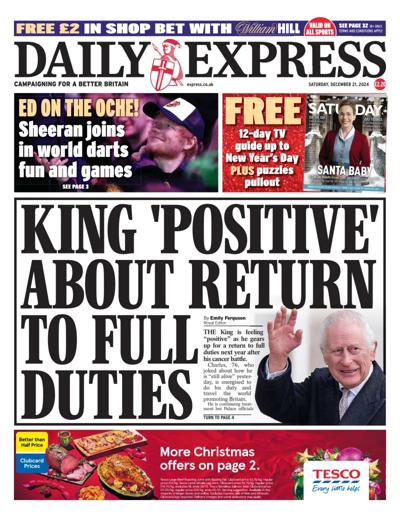 Daily Express Newspaper Front Page (UK) for 21 December 2024