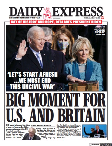 Daily Express Newspaper Front Page (UK) for 21 January 2021