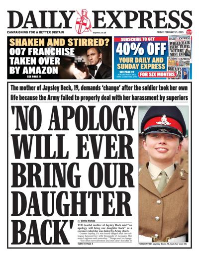 Daily Express Newspaper Front Page (UK) for 21 February 2025