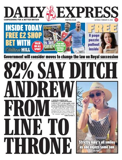 Daily Express Newspaper Front Page (UK) for 21 February 2026