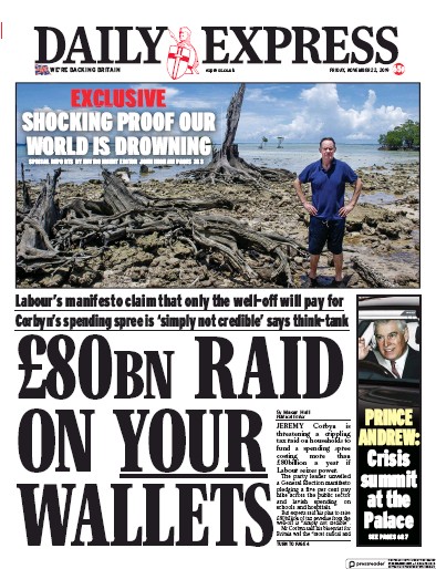 Daily Express Newspaper Front Page (UK) for 22 November 2019