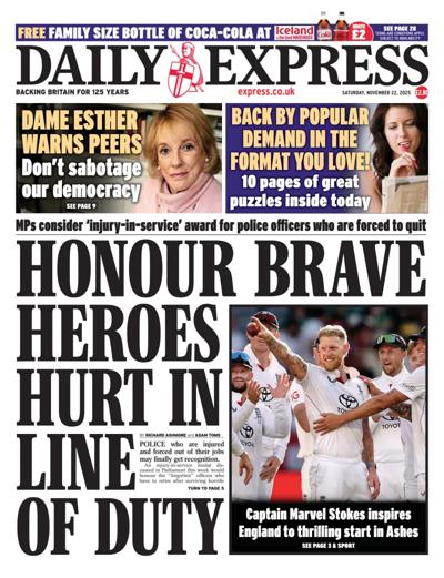 Daily Express Newspaper Front Page (UK) for 22 November 2025