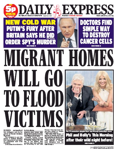 Daily Express Newspaper Front Page (UK) for 22 January 2016