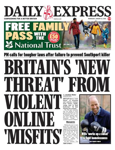 Daily Express Newspaper Front Page (UK) for 22 January 2025