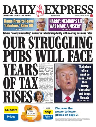 Daily Express Newspaper Front Page (UK) for 22 January 2026
