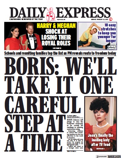 Daily Express Newspaper Front Page (UK) for 22 February 2021