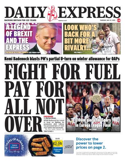 Daily Express Newspaper Front Page (UK) for 22 May 2025